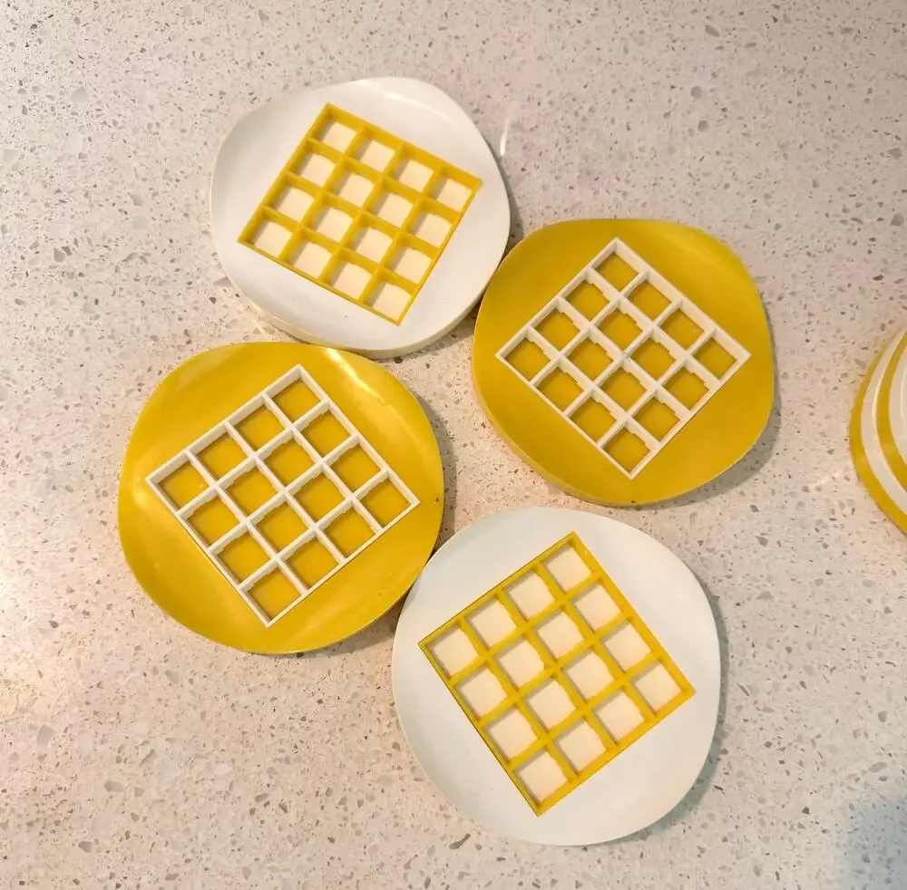 Set of 8 Vintage 1960s MCM Waffle Coasters Yellow White Plastic Retro Bar Cart